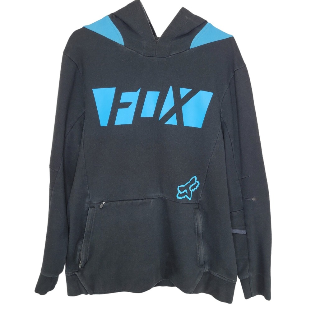 Fox Racing Pullover Hoodie Jacket Tri‎ Dri Black Blue Color Block Adult Size M